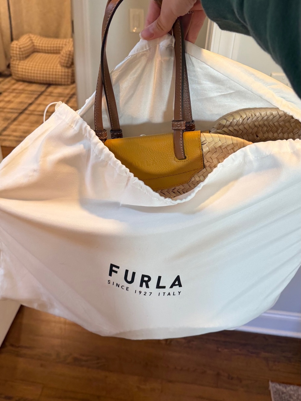 NWOT Furla Straw Tote Bag with Tan Leather Accents - Picture 8 of 8